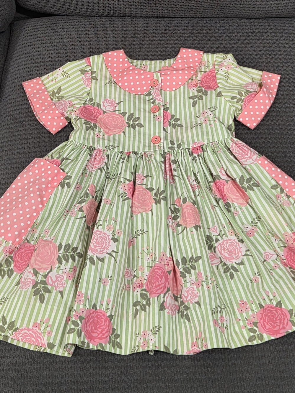 Eleanor Rose Pink & Green Floral Peter Pan Dress